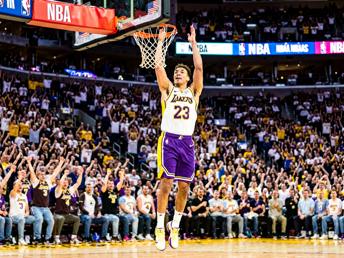 NBA比赛中球员精彩扣篮瞬间，全场观众欢呼